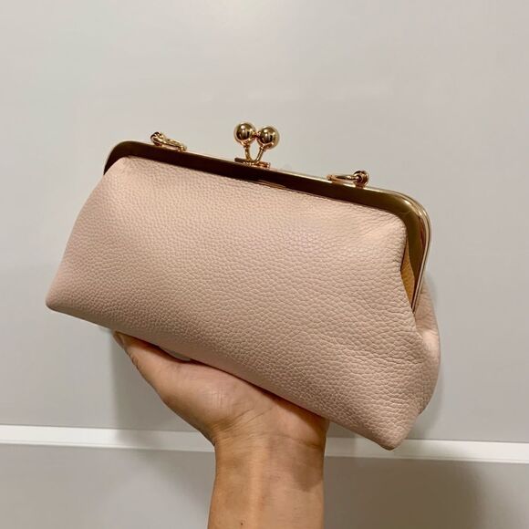 Soft Pink Genuine Pebble Leather Kisslock Clutch/Shoulder Bag/Crossbody - Picture 6 of 15